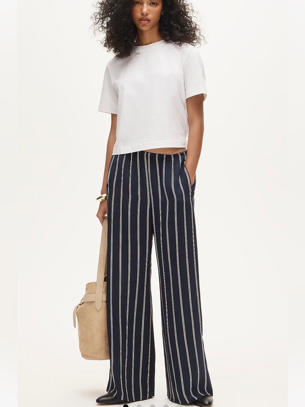 J. Crew Navy and White Stripe Wide-Leg Cosmo Pant